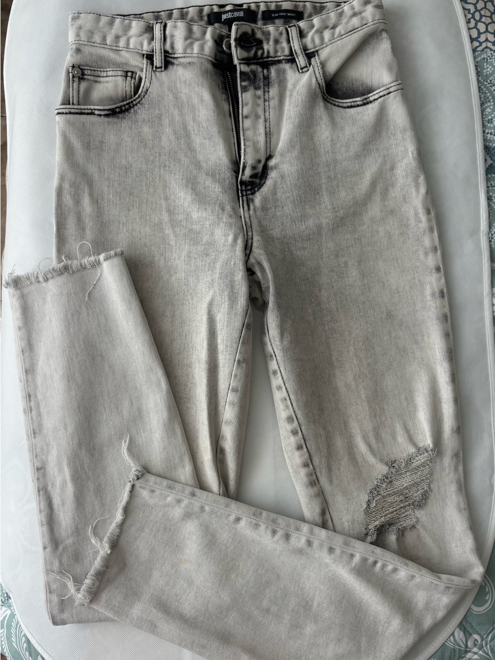 Just CAVALLI Distressed Light Gray Women's Jeans